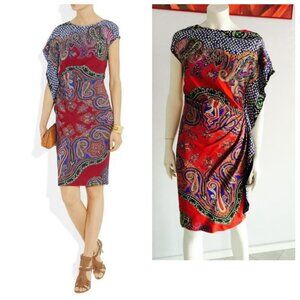 NWOT Etro Tomato red Ruched printed crepe dress